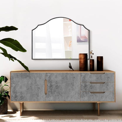 Besdomus Black Wooden Vanity Mirror: 32"x24" Bathroom Mirrors for Over Sink | Scalloped Modern Minimalist Decorative Wall Mirror for Dresser/Mantel/Bedroom/Entryway/Fireplace/Nightstand/Dining Room