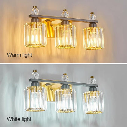 Bathroom Vanity Lights 3-Light Sand Black Gold Modern Crystal Vanity Light Fixtures Over Mirror Crystal Bathroom Vanity Lighting Fixtures
