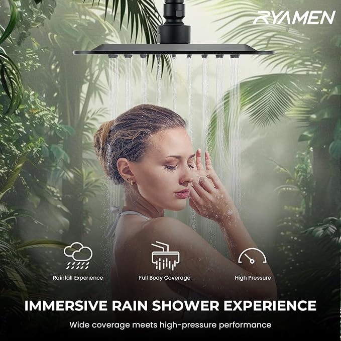 Dual Shower Head Combo, 8'' High Pressure Rain Shower Head with Handheld Spray, 6+1 Spray Settings Handheld Showerhead, Height Adjustable, One-touch Pause Button, Matte Black