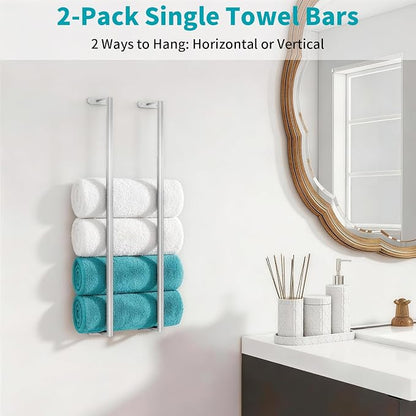 KLJKPA 2-Pack Towel Bar for Bathroom, 24 Inch Towel Rack, Brushed Nickel | Heavy Duty Single Towel Rod, Space-Saving Hand Towel Holder, Toilet Kitchen Towel Storage, Rustproof, Stainless Steel
