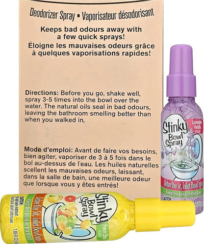 Set of 2 Stinky Bowl Spray 1.85oz - Before You Go Toilet Bathroom Deodorizer - Features Fresh Citrus Scent and Lavender Scent!