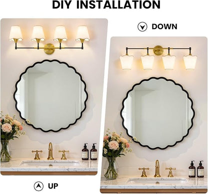 Black Gold Bathroom Vanity Light: 4 Light Vanity Lighting Fixtures with Flared Fabric Shade, Farmhouse Bathroom Lighting Fixtures over Mirror, Wall Sconce Lights for Bedroom Hallway Living Room