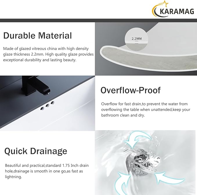 24 Inch Undermount Bathroom Sink Rectangle Undermount Sink White Ceramic Under Counter Bathroom Sinks with Overflow (23.8"x13.8")