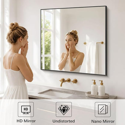 DESBING 36" x 36" Bathroom Mirror, Black Metal Frame Wall Mirror | HD Image,Shatterproof Decorative Square Vanity Mirror for Bedroom Bathroom Living Room Entryway Horizontal or Vertical