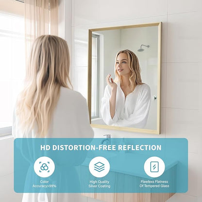 Oak Wood Effect Framed Wall Mirror, 22x30 Rectangle Mirror, Anti-desilvering Tempered Glass, Sustainable& Sturdy Frame, Anti-Rust, HD Reflection &3min Fast Setup for Bathroom Living Room