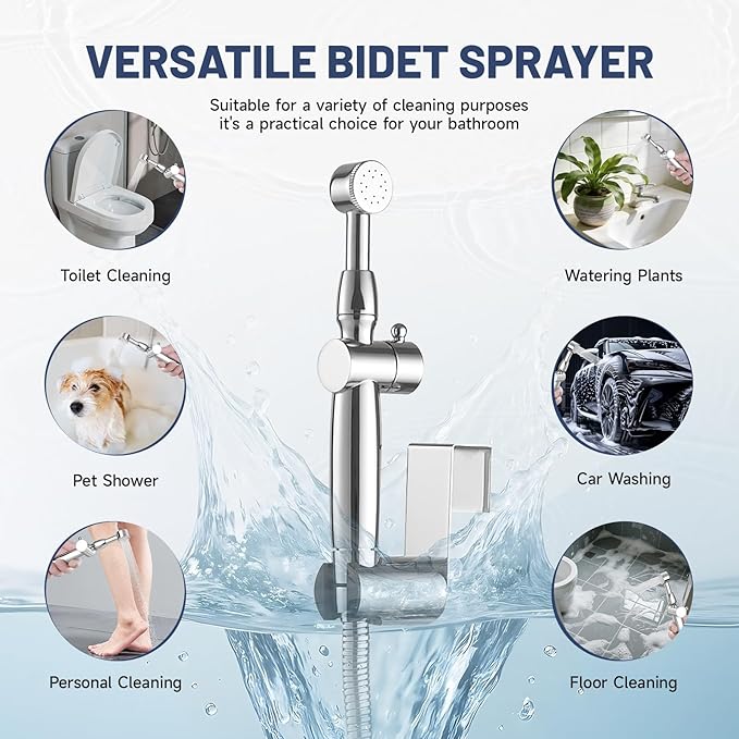Chrome Handheld Bidet Sprayer Attachment for Toilet Adjustable Cloth Diaper Sprayer Bidets for Attachment Toilet with Interchangeable Spray Heads, Brass
