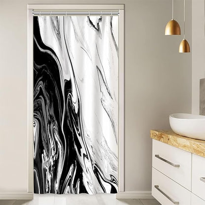 Stall Shower Curtain, Black and White Small Shower Curtain Modern Abstract Marble Waterproof Narrow Shower Curtain Set with Hooks, 36x72 Inch
