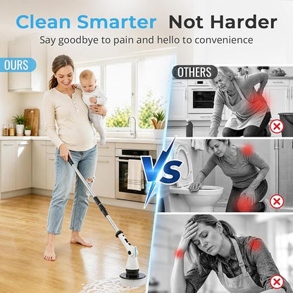 Electric Spin Scrubber, 3 Speeds 8 Heads Bathroom Cleaning Brush | 6-Angle Adjustable Head, 54" Extendable Handle, IPX6 Waterproof, Cordless, Shower Cleaner Brush for Tub Grout Tile Floor Car