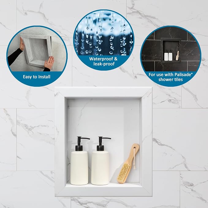 Palisade 17.5 in x 15.5 in Vinyl Shower Niche Hermitage Granite/Urban Cliff | Waterproof Shower Insert