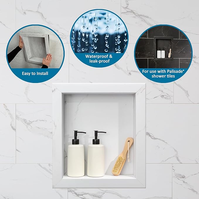 Palisade 17.5 in x 15.5 in Vinyl Shower Niche Spanish Marble | Waterproof Shower Insert