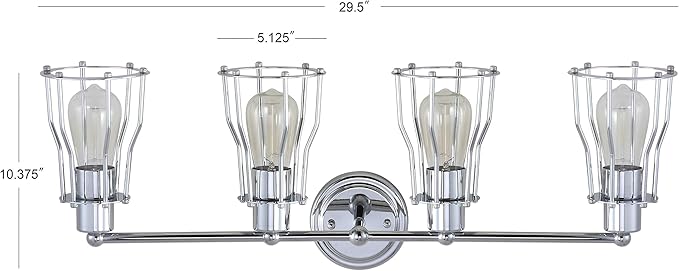 JONATHAN Y 29.5" Chrome Modern Industrial Metal Vanity Light, Bathroom Sconce for Mirror, Reversible 4-Light Wall Lamp with Metal Cage Shade for Hallway, LED Bulb Included (JYL7418A)