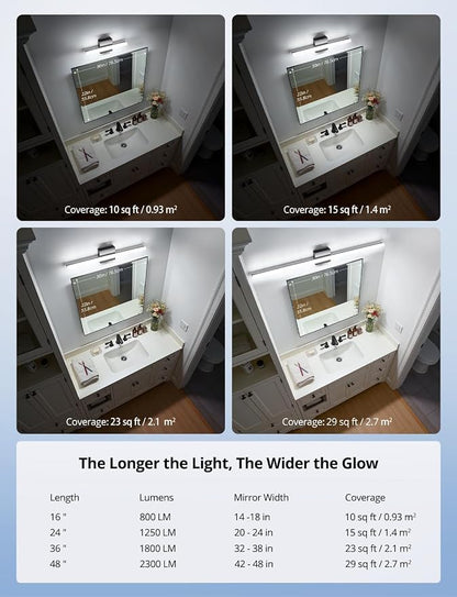 Combuh Modern Black Bathroom Vanity Light Fixtures Over Mirror Gentle Shadow Free,16Inch 9W Small Wall Lighting Bars for Sink Restroom Cool White 6000K Lámparas para Baños Sobre Espejo 2 Pack