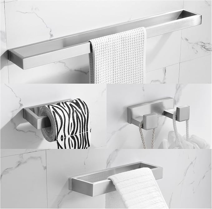 Brushed Bathroom Hardware Accessories Set 4 Pieces Brushed Nickel Towel Bar Set, 23.6 Inch Towel Rack Set SUS304 Stainless Steel Bathroom Set,Wall Mounted