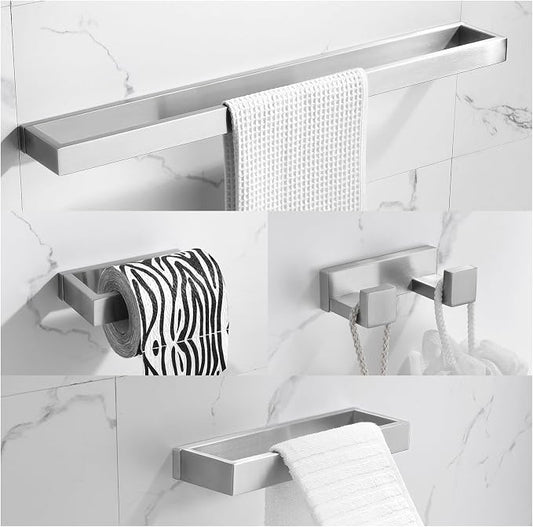 Brushed Bathroom Hardware Accessories Set 4 Pieces Brushed Nickel Towel Bar Set, 23.6 Inch Towel Rack Set SUS304 Stainless Steel Bathroom Set,Wall Mounted