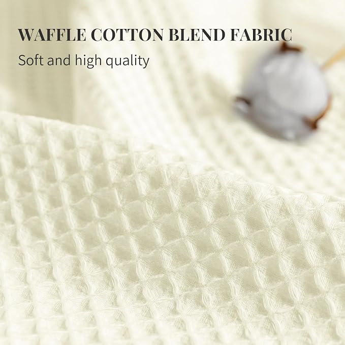 River Dream Cotton Blend Fabric Shower Curtain Set with Liner, Cream, 54x80 | Waffle Weave, No Hook Needed, with Snap in Replacement Liner, Top Sheer Window, Hotel Quality Fabric for Bathroom