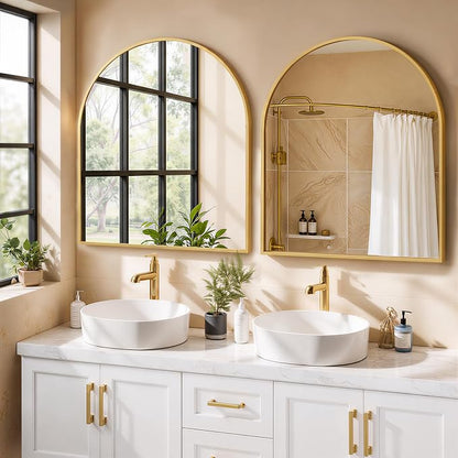 Arched Wall Mirror 32x31 Inch Gold Bathroom Vanity Mirror with Metal Frame | Modern Arch Mirror for Bedroom, Living Room, Entryway, Wall Mounted Decorative Mirror