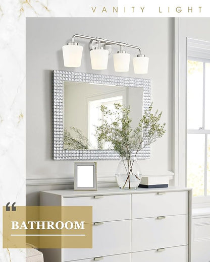 Bathroom Light Fixtures Over Mirror, 4-Light Brushed Nickel Vanity Lighting Fixtures with Milk White Glass, Vintage Farmhouse Wall Sconces Lighting, AD-22004-4W-SN