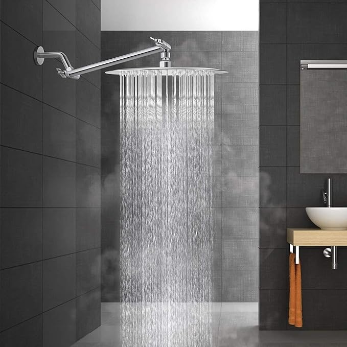 Voolan Rain Shower Head, High Pressure High Flow All Metal Rainfall Shower Head, Ultra-Thin Design-Pressure Boosting, Universal Wall and Ceiling Mount (10 Inch, Chrome)