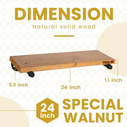 TEN49 Real Wood Rustic Floating Shelves Wall - 24 Wide Small Wooden Industrial Pipe Shelving - Farmhouse Pipe Wall Shelves Furniture Bathroom Decor Art Shelf Kitchen - Light Walnut Color - Set of 2