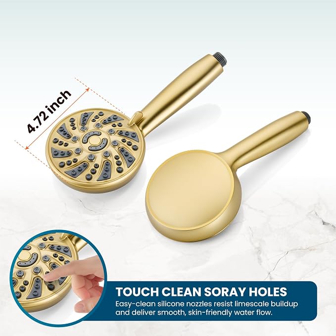 gotonovo Shower Faucet Set with Valve Kit 6 Mode Handheld Brushed Gold | Bathroom Shower Head and Handle Set,6 Modes ABS Handheld Spray,Pressure Balance Valve and Trim Kit Complete,Single-Handle