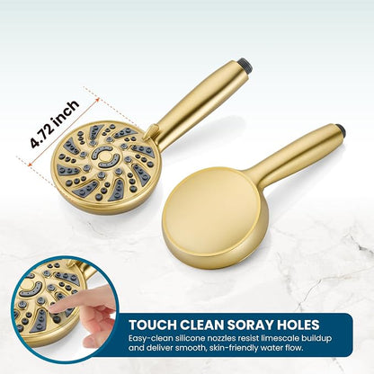 gotonovo Shower Faucet Set with Valve Kit 6 Mode Handheld Brushed Gold | Bathroom Shower Head and Handle Set,6 Modes ABS Handheld Spray,Pressure Balance Valve and Trim Kit Complete,Single-Handle