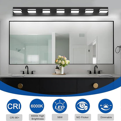 IZORRO LED Modern Bathroom Lights Fixtures(7-Light,Dimmable),Matte Black Acrylic Wall Lighting,Vanity Lights for Bathroom Over Mirror - 6000k 40In （No Assembly Required）