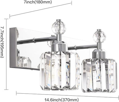 PRESDE Modern Crystal Chrome 2 Light Bathroom Vanity Light for Bathroom Lighting Fixtures Over Mirror Wall Sconce