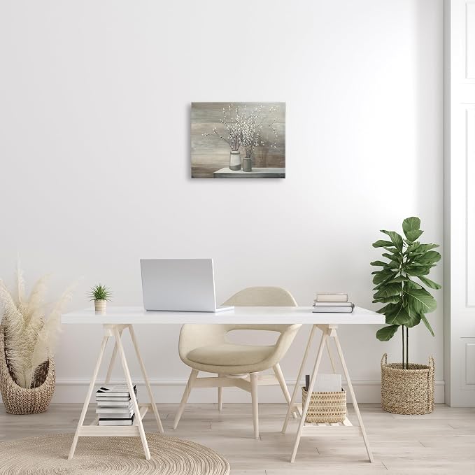 Pussy Willow Still Life Rustic Farmhouse, 16 x 20 Inch Canvas Wall Art | Stupell Industries · By Wild Apple Portfolio · Ready to hang · Classic country charm · Made in USA