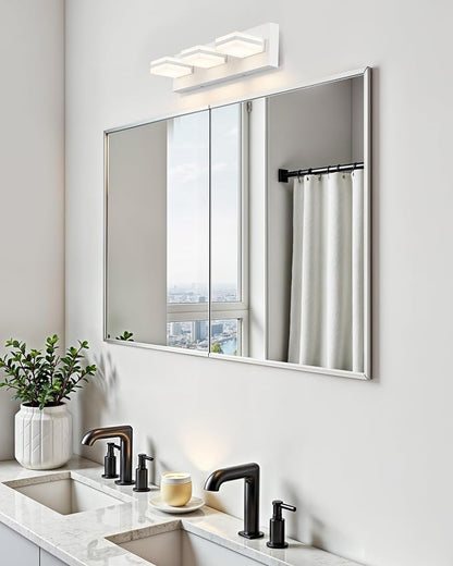 VONLUCE LED Modern Bathroom Vanity Light Fixture, Matte White | 18'', 3-Light, 3CCT, 360° Rotate, High CRI, Flicker-free, Dimmable, Memory Function, Waterproof IP44, Easy Installation