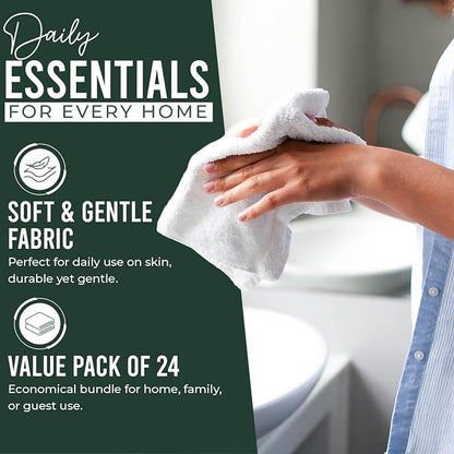 DAN RIVER 24 Pack Cotton Wash Cloths Set for Showering [12x12] Huntergreen | Lighter Weight, Quick to Dry, Super Soft & Absorbent Face Towels, Hotel Quality, Perfect for Bathroom, Gym, Spa
