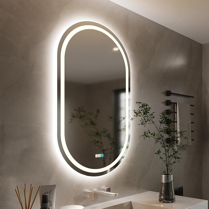20X28 inches LED Mirror, Oval,Smart Bathroom Mirror with Light, Anti-Fog, 3 Colour Dimmable, Front and Backlit, CRI90+, Touch Button,Horizontal/Vertical