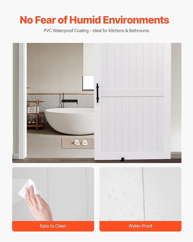 VEVOR Sliding Barn Door, 48 x 84 inch, High-Strength MDF Panel, Barn Door with Hardware Kit, Water-Proof PVC Surface, Easy to Install, H-Frame, Smoothly and Quietly Sliding for Living Room, Bathroom