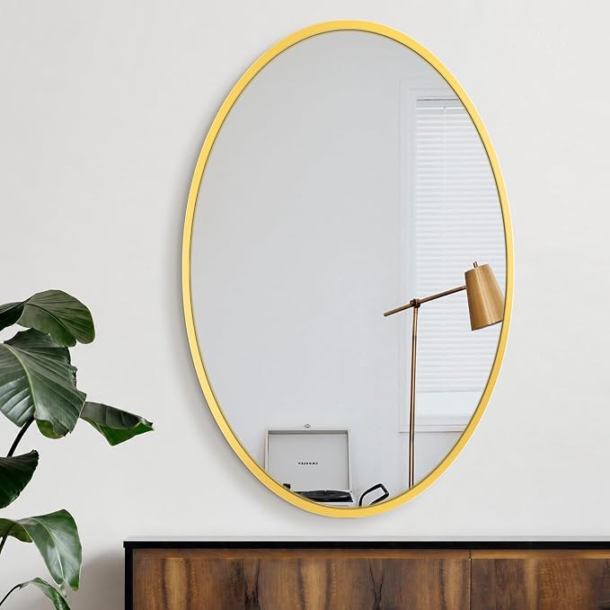 38x26 Gold Oval Bathroom Mirror for Over Sink, Aluminum Frame | HD Reflection No Distortion, Aluminum Frame, Mounting Hardware for Vertical or Horizontal Mount