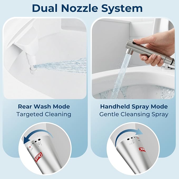 DEANIC 2-in-1 Bidet Attachment with Handheld Bath Bidet Sprayer, Ultra-Slim Adjustable Water Pressure Nozzle, Cold Water Non Electric Hand Sprayer for Toilet Seat (Sliver White)