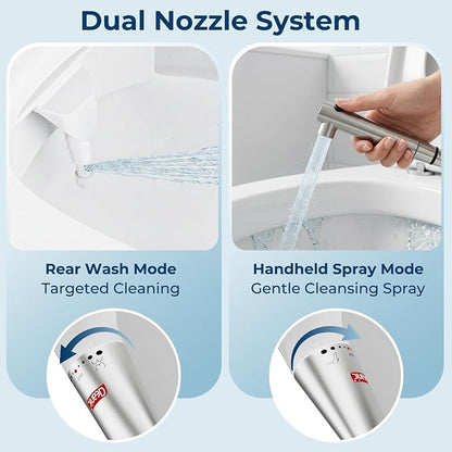 DEANIC 2-in-1 Bidet Attachment with Handheld Bath Bidet Sprayer, Ultra-Slim Adjustable Water Pressure Nozzle, Cold Water Non Electric Hand Sprayer for Toilet Seat (Sliver White)