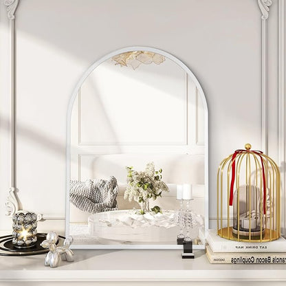Arch Bathroom Mirror, Wall Mounted Mirrors, White Vanity Wall Mirror Metal Frame Home Decor for Bedroom, Entryway, Living Room 26"x18"