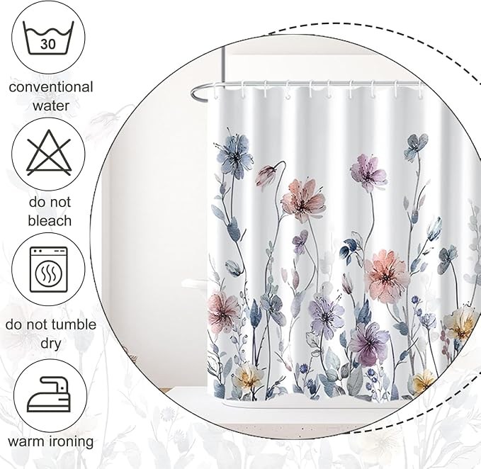 AWERT Wildflower Shower Curtain for Bathroom Watercolor Floral Shower Curtain with Hooks Waterproof Flower Printing Fabric Bathroom Decor 72x84 inch