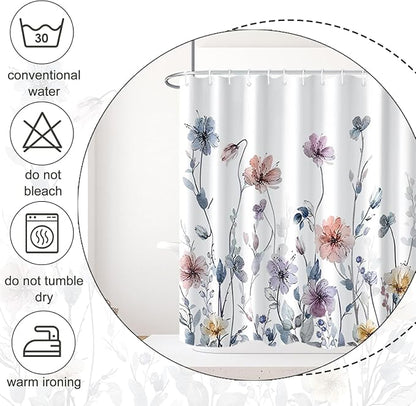 AWERT Wildflower Shower Curtain for Bathroom Watercolor Floral Shower Curtain with Hooks Waterproof Flower Printing Fabric Bathroom Decor 72x84 inch