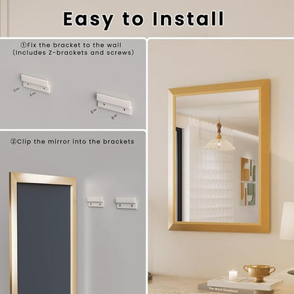 Bathroom Mirror for Wall, 30 X36 Inch (Brushed Gold Frame) | Thick Metal Framed, HD Reflection, Anti-Rust, Hang Horizontally/Vertically, Suitable for Bathroom, Farmhouse, Entryway