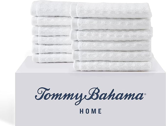 Tommy Bahama - Washcloths, Soft & Absorbent Cotton Towels, Low Linting & Fade Resistant, Oeko-Tex Certified (Northern Pacific White, 12 Piece)