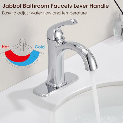 Polished Chrome Single Hole Bathroom Faucet, Single Handle Brass Bathroom Sink Faucet, Lavatory Vanity Faucet for 1 or 3 Holes, Bathroom Faucets with Pop Up Drain and Supply Lines, Deck Plate
