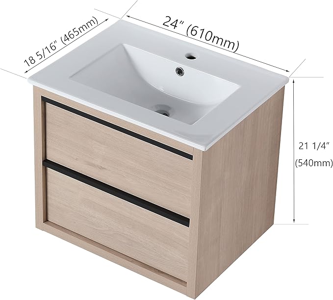 24 Inch Bathroom Vanity with Sink, Modern Bathroom Vanity Set, Single Ceramic Sink Vanities,Soft Closing Drawer and Ceramic Sink (PLO, 24 * 18)