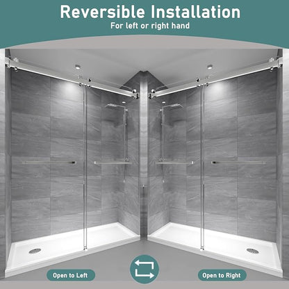 43-48" W x 76"H Frameless Double Sliding Shower Door for Walk-In Shower,5/16" (8mm) SGCC Certified Clear Tempered Safety Glass,Easy-Clean Coating,Quiet Heavy-Duty Roller System, Brushed Nickel