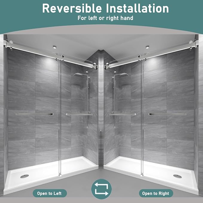 49-54" W x 76"H Frameless Double Sliding Shower Door for Walk-In Shower,5/16" (8mm) SGCC Certified Clear Tempered Safety Glass,Easy-Clean Coating,Quiet Heavy-Duty Roller System, Brushed Nickel