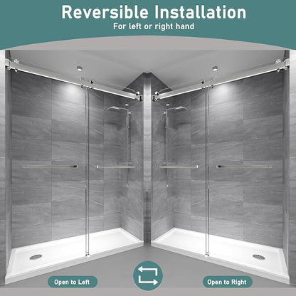 49-54" W x 76"H Frameless Double Sliding Shower Door for Walk-In Shower,5/16" (8mm) SGCC Certified Clear Tempered Safety Glass,Easy-Clean Coating,Quiet Heavy-Duty Roller System, Brushed Nickel