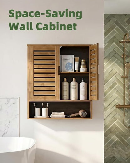 SMIBUY Bathroom Cabinet Wall Mounted, Bamboo Over-The-Toilet Storage Organizer, Space Saver Medicine Cabinet with 2 Door and Adjustable Shelves (Walnut)