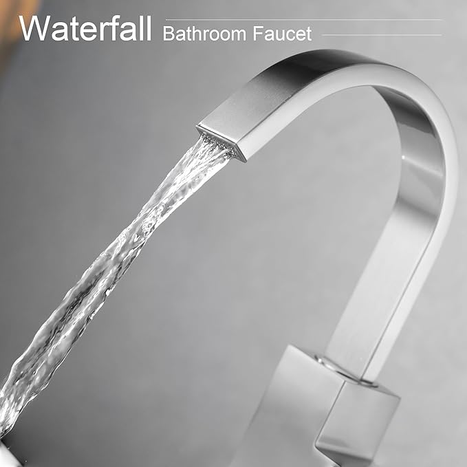 Brushed Nickel Single Handle Tall Bathroom Faucet，Vessel Sink Faucet Waterfall Bathroom Faucet Single Hole Lavatory Vanity Tap Single Hole Bar Sink Faucet with Pop Up Drain and Supply Lines,SL50044BN