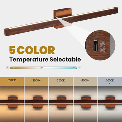 Bathroom Vanity Light 32 Inch, 26W Dimmable 5CCT LED Bathroom Light Fixture Over Mirror Brown Wood Finish Vanity Lighting Fixture Bar with Up & Down Lighting for Restroom Bedroom