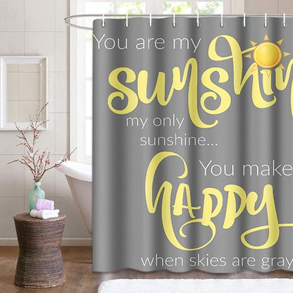 Shower Curtain for Bathroom Decor, 66 x 72 Inch, Sunshine Yellow | Quote Inspirational Gray Waterproof Polyester Fabric Shower Curtains Set with Hooks