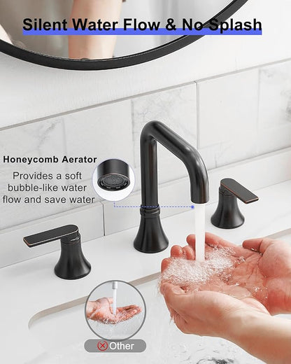 8 Inch Widespread Bathroom Faucet 3 Hole, Bronze Faucet for Bathroom Sink 360 Degree Swivel, 2 Handles Bathroom Faucets with Pop-Up Drain & Water Supply Hose for Modern, Classic, Lead-Free